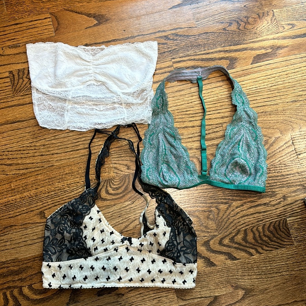 Free People  lace bralettes, 3 assorted pcs size XS